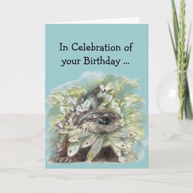 General Birthday Humour Cute Watercolor Otter  Art Card (Front)