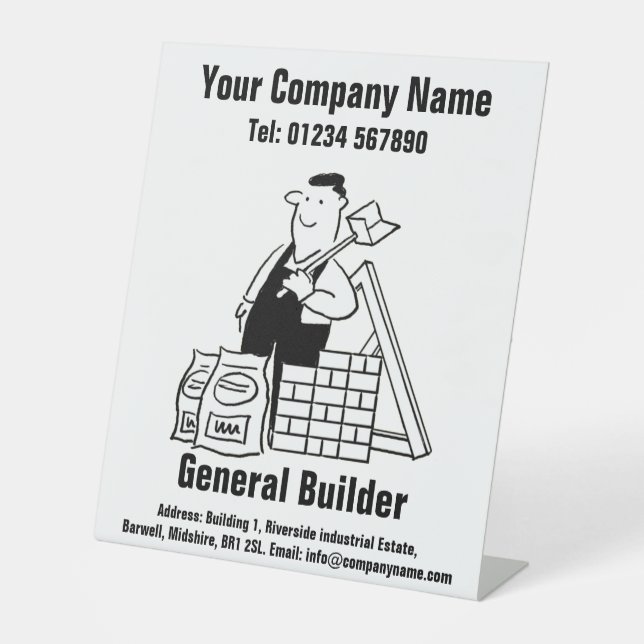 General Builder Cartoon Design Pedestal Sign (Front)
