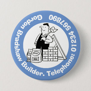 General Builder with Building Materials. 3 Inch Round Button