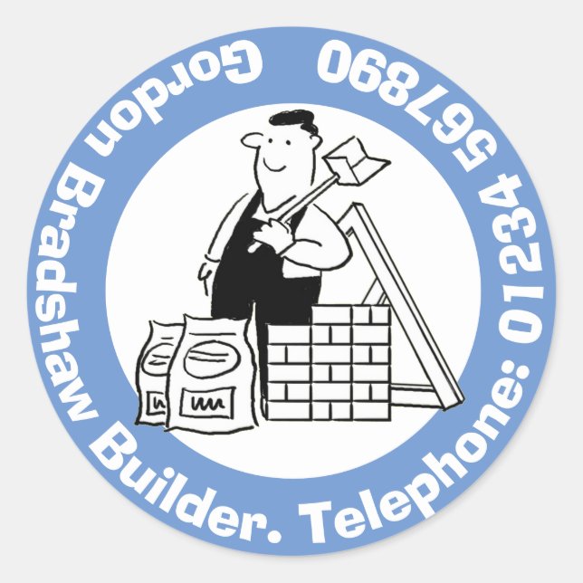 General Builder with Building Materials. Classic Round Sticker (Front)