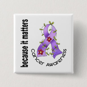 General Cancer Flower Ribbon 3 2 Inch Square Button