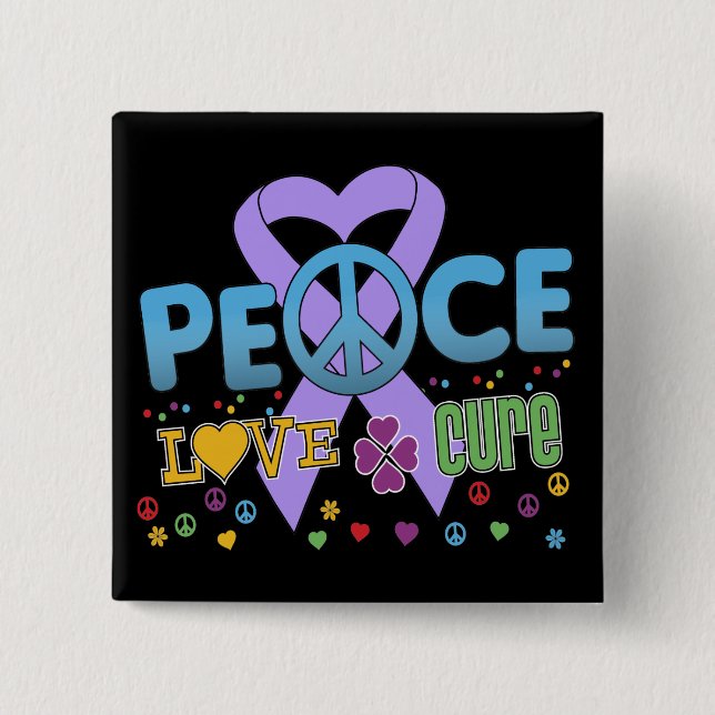 General Cancer Groovy Peace Love Cure 2 Inch Square Button (Front)