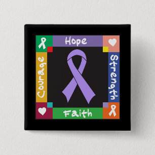 General Cancer Hope Strength Faith 2 Inch Square Button