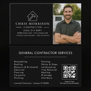 General Construction Contractor Photo QR Code Business Card