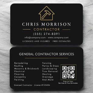 General Construction QR Code Black Gold  Business Card