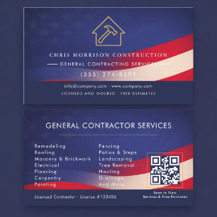General Contractor American Flag QR Code Business Card