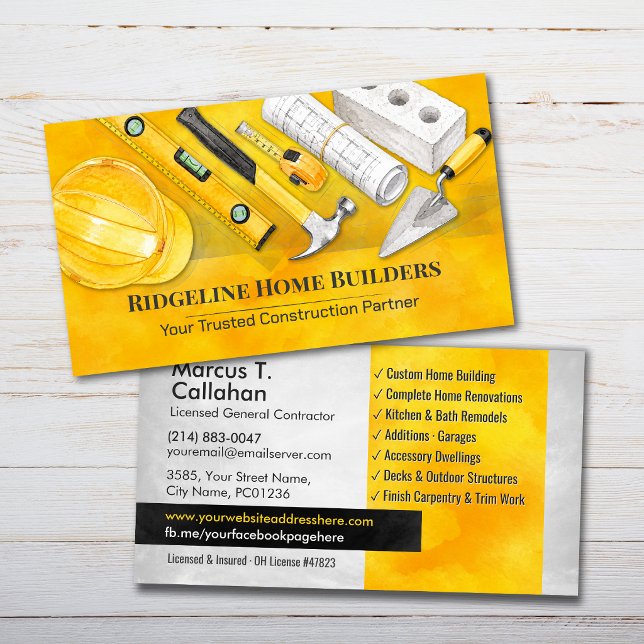 General Contractor Construction services Business Card (Creator Uploaded)