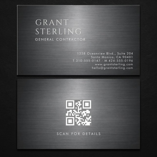 General Contractor Metallic QR Code Business Card (Creator Uploaded)