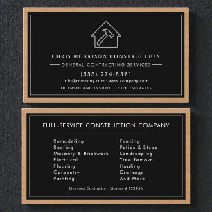 General Contractor Modern Silver & Black Wood Business Card