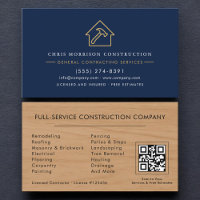General Contractor Navy Blue Wood QR Code