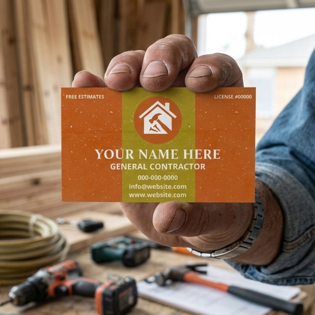 General Contractor Rustic Orange & Yellow Texture Business Card (Creator Uploaded)