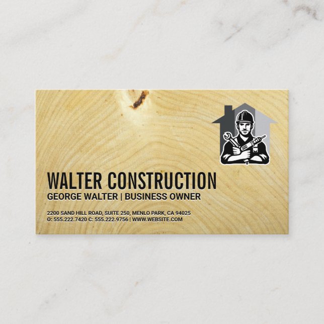 General Contractor with Tools | Construction Business Card (Front)