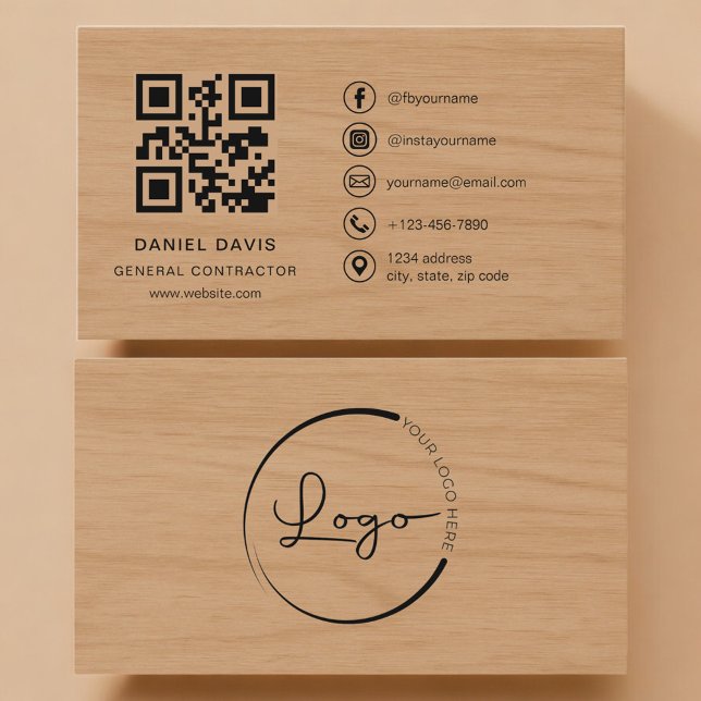 General Contractor Wood Professional QR Code Business Card (Creator Uploaded)