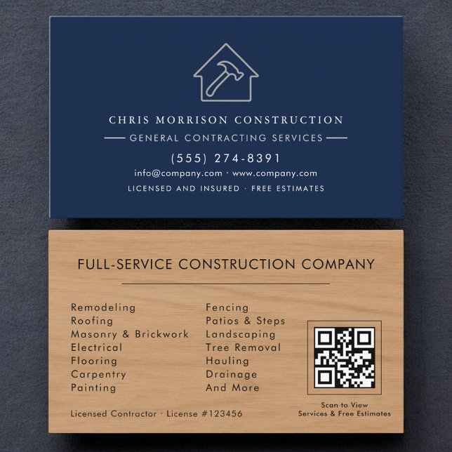 General Contractor Wood Texture QR Code Business Card (Creator Uploaded)