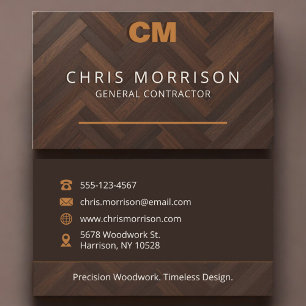 General Contractor Wooden Monogram Carpentry Business Card