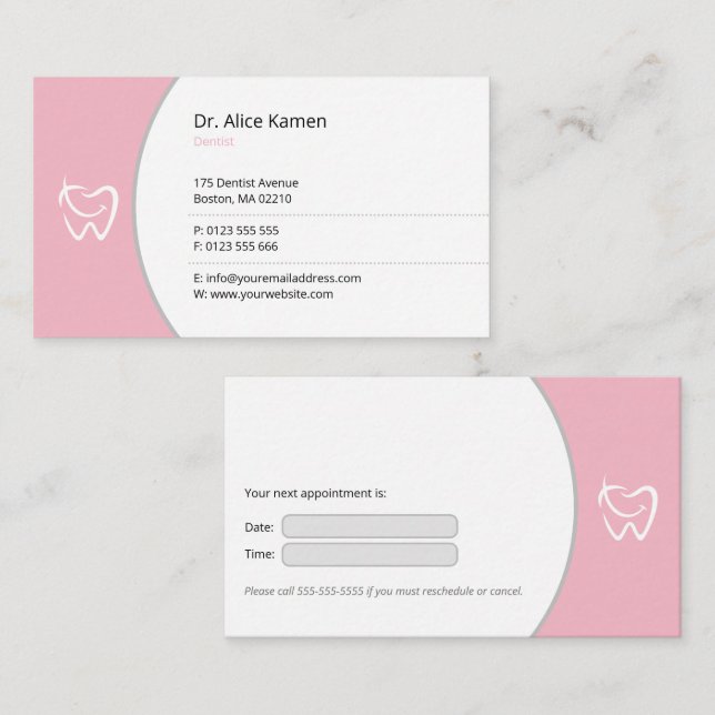 General Dentist | Pink Smile Teeth Appointment Card (Front/Back)