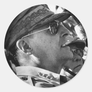 General Douglas MacArthur with Corncob Pipe Classic Round Sticker