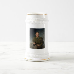 General Dwight Eisenhower 5 Star Painted Portrait Beer Stein