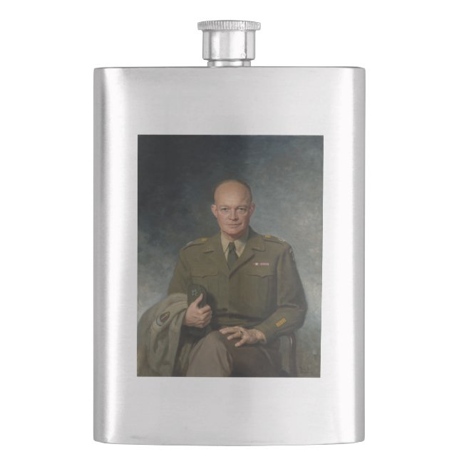 General Dwight Eisenhower 5 Star Painted Portrait Hip Flask (Front)