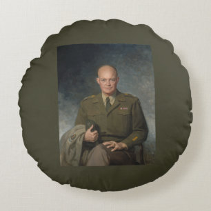 General Dwight Eisenhower 5 Star Painted Portrait Round Pillow