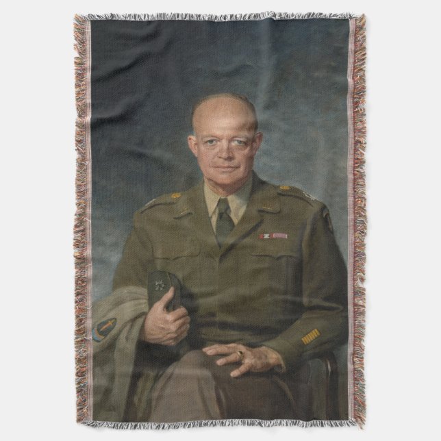 General Dwight Eisenhower 5 Star Painted Portrait Throw Blanket (Front Vertical)