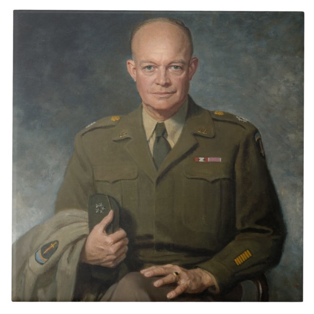 General Dwight Eisenhower 5 Star Painted Portrait Tile (Front)