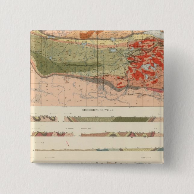 General Geological Map of the Marquette District 2 Inch Square Button (Front)