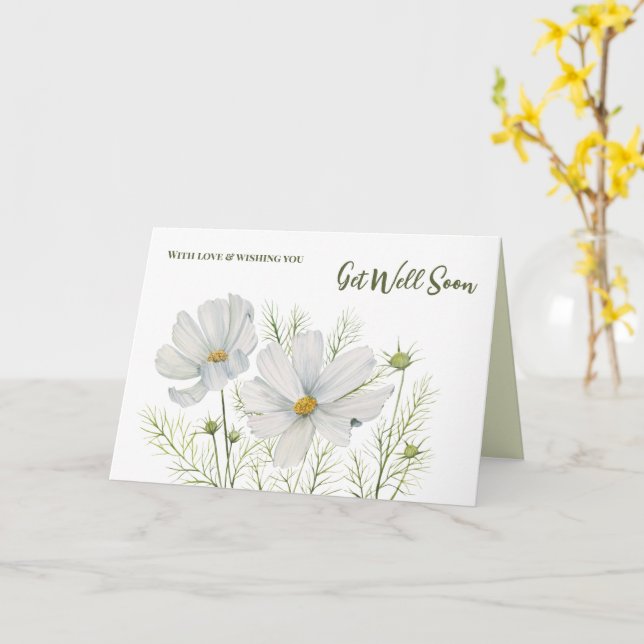 General Get Well Soon White Cosmos Card (Yellow Flower)