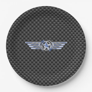 General Private Air Pilot Chrome Like Star Wings Paper Plate