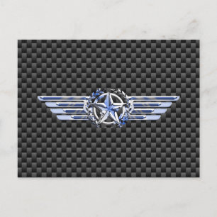 General Private Air Pilot Chrome Like Star Wings Postcard