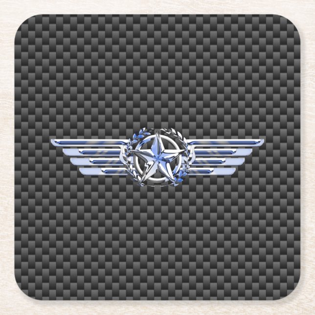 General Private Air Pilot Chrome Like Star Wings Square Paper Coaster (Front)