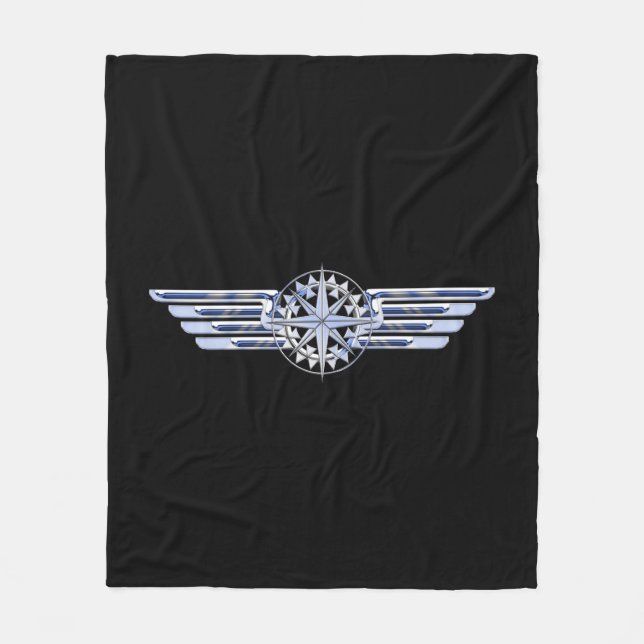 General Private Air Pilot Chrome Like Wings Black Fleece Blanket (Front)