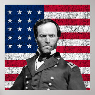 General Sherman and The American Flag Poster