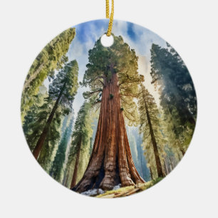 General Sherman Sequoia National Park Watercolor Ceramic Ornament