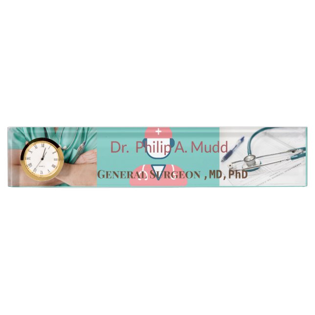 General Surgeon turquoise background Acrylic Desk  Nameplate (Front)