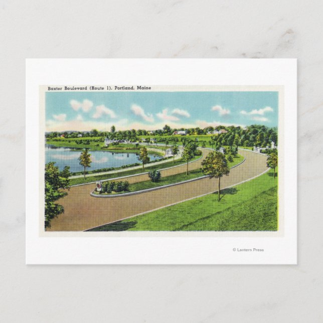 General View of Baxter Blvd, Route # 1 Postcard (Front)