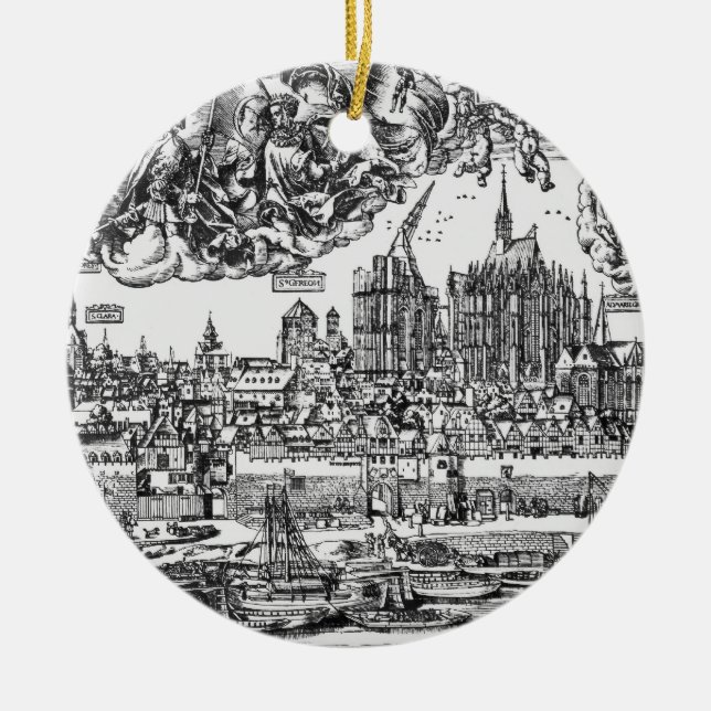 General View of Cologne, 1531 (engraving) (b/w pho Ceramic Ornament (Front)