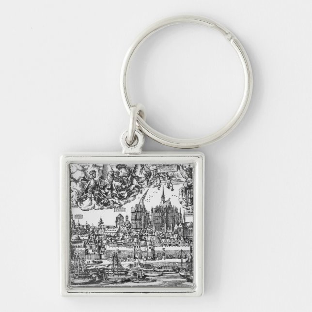 General View of Cologne, 1531 (engraving) (b/w pho Keychain (Front)