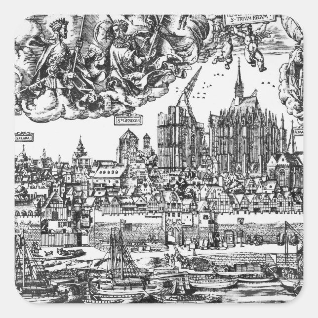 General View of Cologne, 1531 (engraving) (b/w pho Square Sticker (Front)