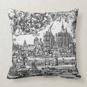 General View of Cologne, 1531 (engraving) (b/w pho Throw Pillow