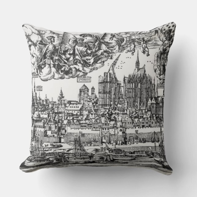 General View of Cologne, 1531 (engraving) (b/w pho Throw Pillow (Front)