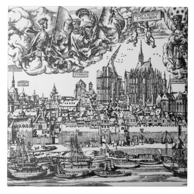 General View of Cologne, 1531 (engraving) (b/w pho Tile (Front)