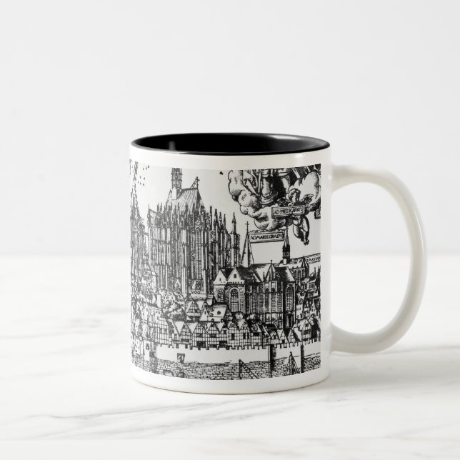 General View of Cologne, 1531 (engraving) (b/w pho Two-Tone Coffee Mug (Right)