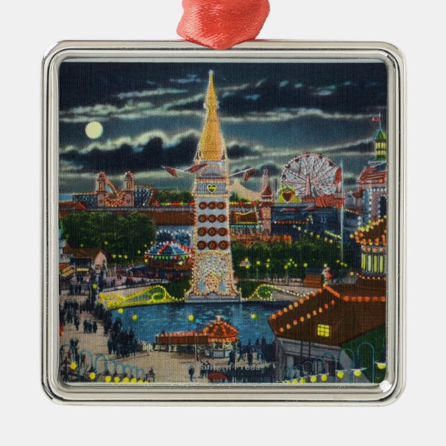 General View of Luna Park at Night Metal Ornament (Front)