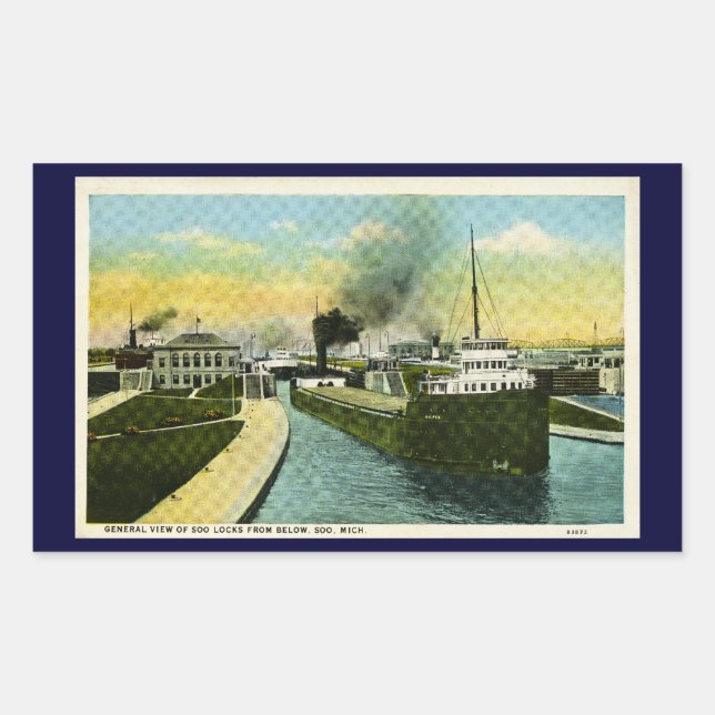General View of Soo Locks from below, Soo, MI Sticker (Front)