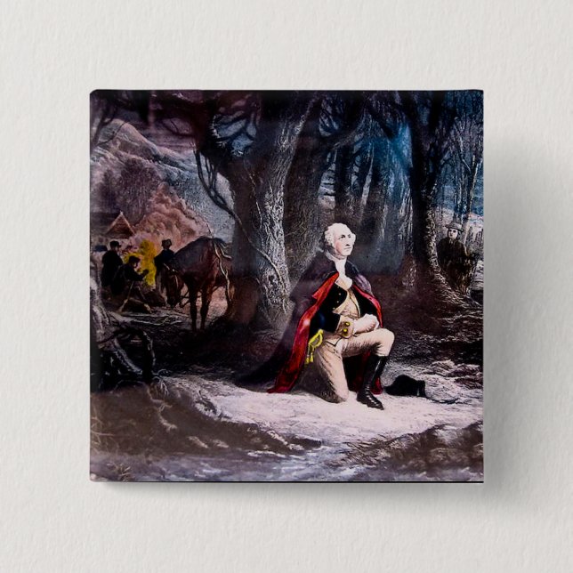 General Washington Praying at Valley Forge, PA 2 Inch Square Button (Front)