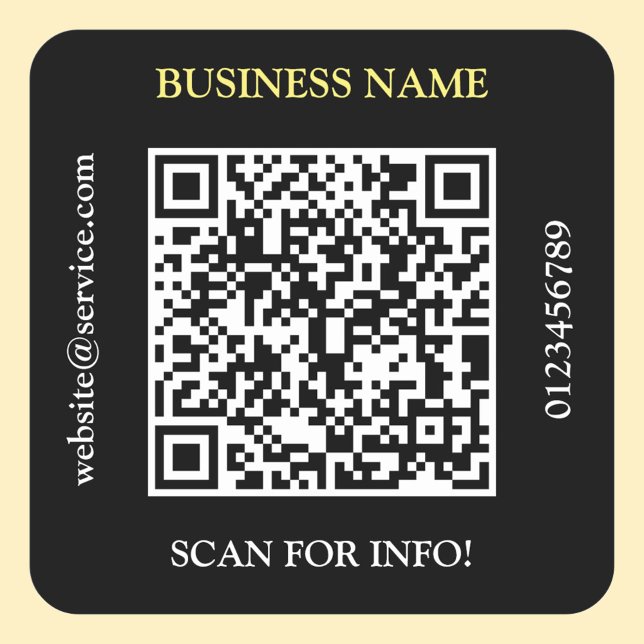 Generate QR Code Business Name Website Promo Black Square Sticker (Creator Uploaded)