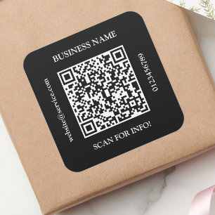 Generate QR Code Business Name Website Promo Black Square Sticker