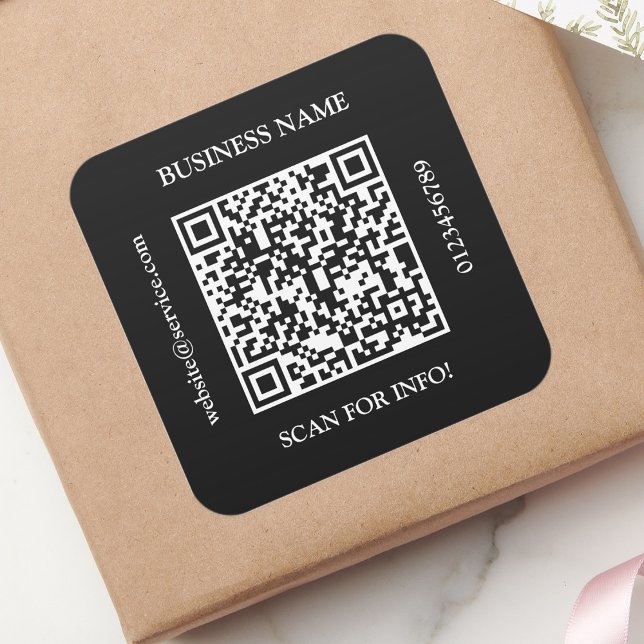 Generate QR Code Business Name Website Promo Black Square Sticker (Creator Uploaded)