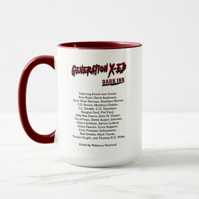 Generation X-ed 15 oz mug with author names (Left)